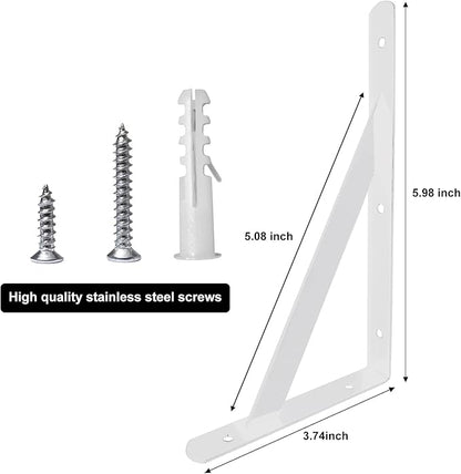 Heavy Duty Shelf Brackets Wall Mount Steel Bracket Wall Brackets for Shelves (White, 6 x 4 Inch-2 Pairs)