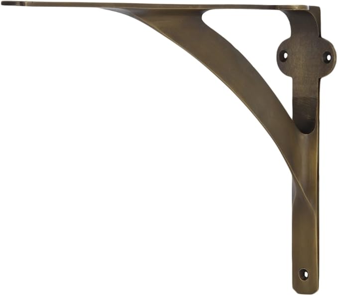 Set of 2 Brass Shelf Brackets for 8", 10", 12" Shelves - Gold Finish - Heavy Duty Brass L Brackets for Wall Shelves Hardware Included 7 3/8" X 9 7/8",