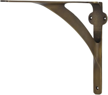 Set of 2 Brass Shelf Brackets for 8", 10", 12" Shelves - Gold Finish - Heavy Duty Brass L Brackets for Wall Shelves Hardware Included 7 3/8" X 9 7/8",