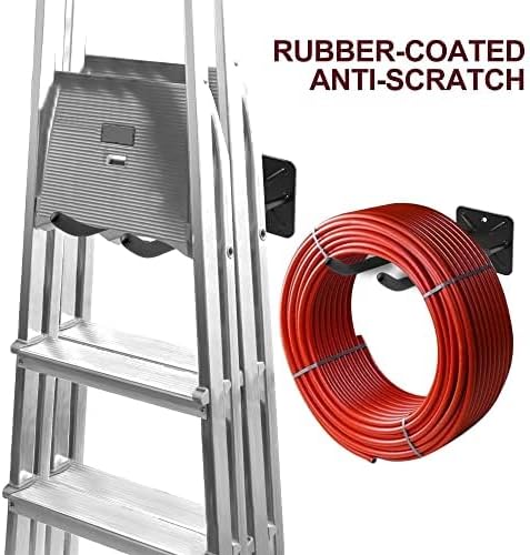 Sinoer Heavy Duty Garage Double Hooks, Ladder Hooks for Garage Wall Mount, 80KG Load Capacity, 32CM Extended Length, Multi-Functional Storage Hooks for Ladders, Bikes, Tools, Garden Equipment-(4 Pack)