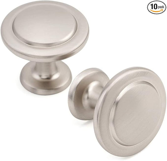 KOOFIZO Round Cabinet Knobs Brushed Nickel Cabinet Pulls, Dia. 1-1/4 Inch, 10 Pack Nickel Drawer Knobs for Kitchen Cabinets 1960 Drawers Dresser Cupboard Bedroom Bathroom