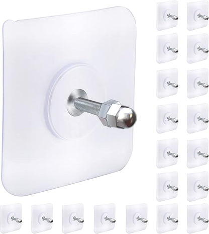 AIERSA Heavy Duty Adhesive Hooks, Wall Hooks for Hanging, Screw Free Sticker, Seamless Screws for Wall Mount, 2 in 1 Reusable, White, 20 Pcs, 16mm