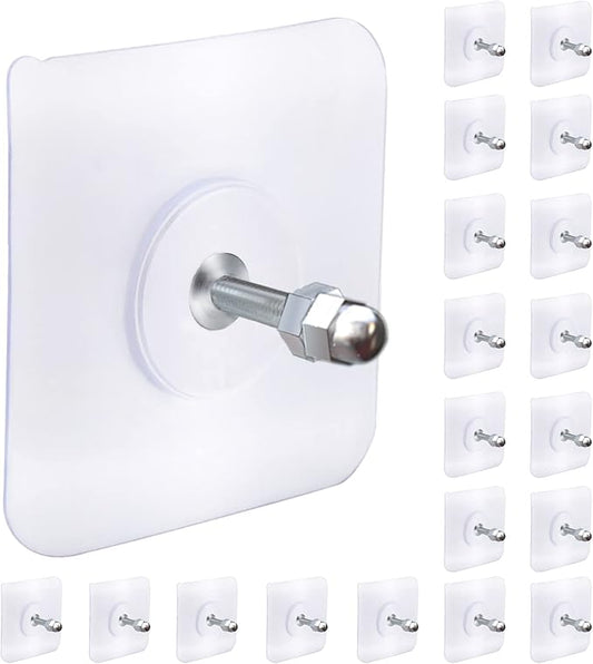 AIERSA Heavy Duty Adhesive Hooks, Wall Hooks for Hanging, Screw Free Sticker, Seamless Screws for Wall Mount, 2 in 1 Reusable, White, 20 Pcs, 16mm