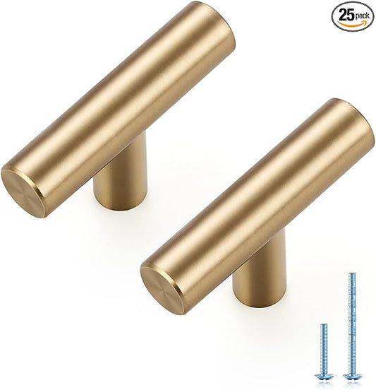 JOY DECOR 25 Pack Champagne Bronze Cabinet Pulls – 2 Inch Length, Single Hole – Stainless Steel Kitchen Cabinet Handles for Drawer and Cupboard