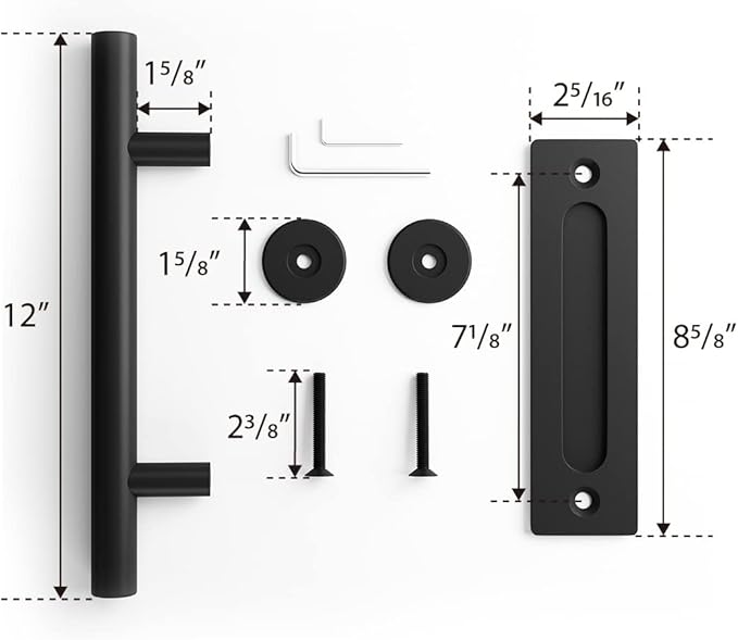 SMARTSTANDARD 2PCS Sliding Barn Door Handle, 12 Inch Heavy Duty Pull and Flush Hardware Set, Black, Large Rustic Two-Side Design, Round