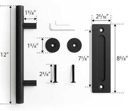 SMARTSTANDARD 2PCS Sliding Barn Door Handle, 12 Inch Heavy Duty Pull and Flush Hardware Set, Black, Large Rustic Two-Side Design, Round