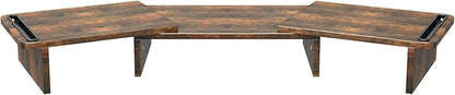 Dual Monitor Stand Riser, Laptop Computer Riser Adjustable Length and Angle, Desktop Wooden Stand 2 Tiers with Storage Organizer for Home Office(Brown)