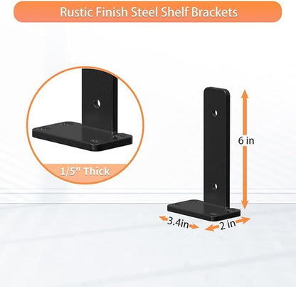 Floating Shelf Brackets upgraded, 6 inch, Black Heavy Duty Iron Shelf Brackets, Industrial Modern Floating Shelf Support for Wall Mount Shelves,Wide Brackets ,4 Pack, Support DIY(5mm Thickening Type).