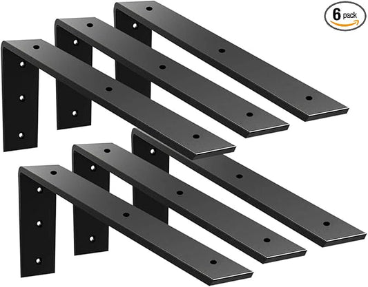 Countertop Support Bracket 6 Pack 10 inch Heavy Duty 3/8" Thick Black Granite Countertop Bracket 10"x6"x2.5" Shelf L Bracket Mantel Corbels for Quartz/Granite/Wood/Concret/Laminate Countertops