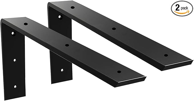 WINKER Countertop Support Bracket 2 Pack Heavy Duty 3/8" Thick Hidden L Shelf Bracket 14" x 6" x 2.5" Metal Corbels for Quartz/Granite/Wood/Concrete/Laminate Countertops, Black