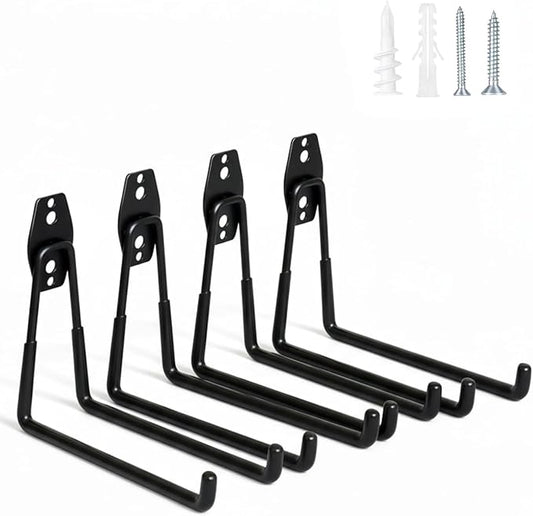 WMK 7.3'' Heavy Duty Garage Hooks, 4 Pack Wall Mount Garage Storage Hooks for Hanging Bike, Ladder, Tools - 100LB Load Capacity, Triple-Welded, PVC Coated (Black)