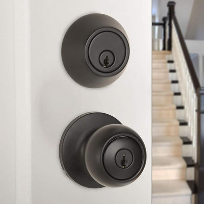 Amazon Basics Exterior Door Knob with Key Lock and Deadbolt, Coastal, Matte Black (Pack of 12)