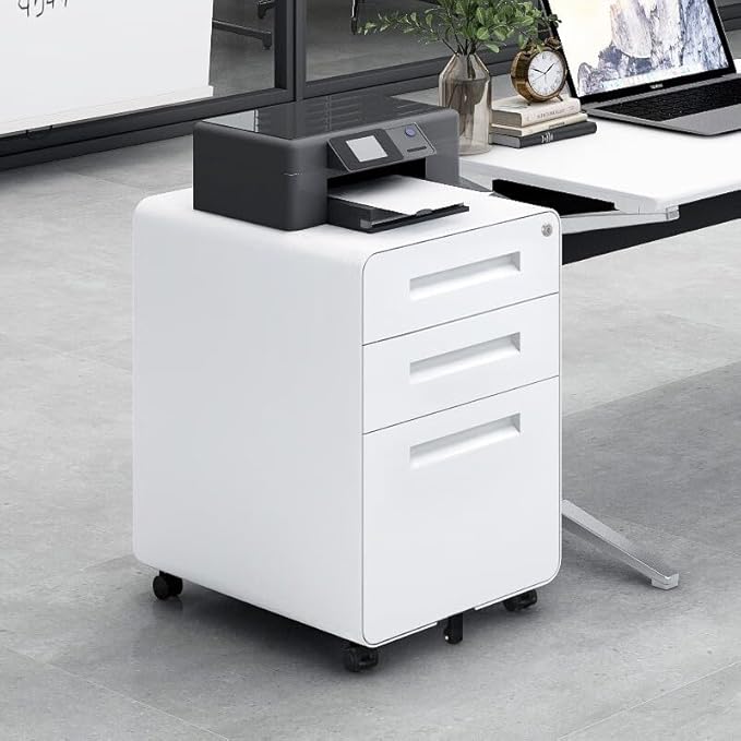 GarveeHome 3 Drawer Mobile File Cabinet with Lock, Under Desk Metal Filing Cabinet for Home Office, Under Desk Storage with 5 Wheels for A4/Letter/Legal Size, Fully Assembled