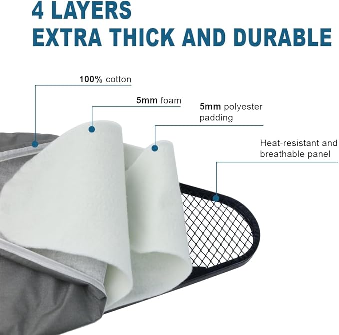 Ironing Board Full Size, Heat Resistant Cover Iron Board with Steam Rest, Ultra Thick Padding, Height Adjustable Heavy Sturdy Metal Frame Legs Ironing Stand,Non-Slip Foldable (54"x13", Round Rest)