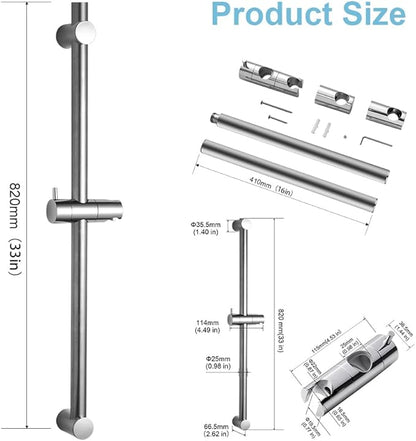 OFFO Shower Slide Bar 33 in Segmental Slide Bar Adjustable Installation Distance 20-32 in with 360° Adjustable Handheld Shower Head Holder for Bathroom, Screw Wall Mounted, Chrome Finish