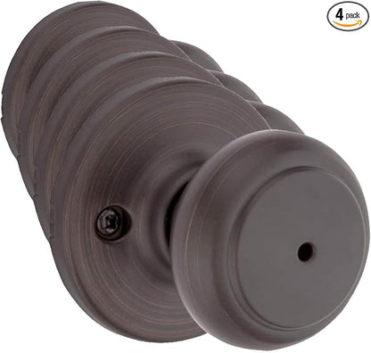 Kwikset Cove Interior Privacy Door Knob with Lock, Door Handle for Bathroom and Bedroom, Venetian Bronze Keyless Turn Lock Doorknob (Pack of 4)