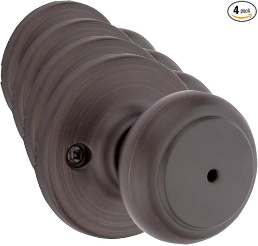 Kwikset Cove Interior Privacy Door Knob with Lock, Door Handle for Bathroom and Bedroom, Venetian Bronze Keyless Turn Lock Doorknob (Pack of 4)