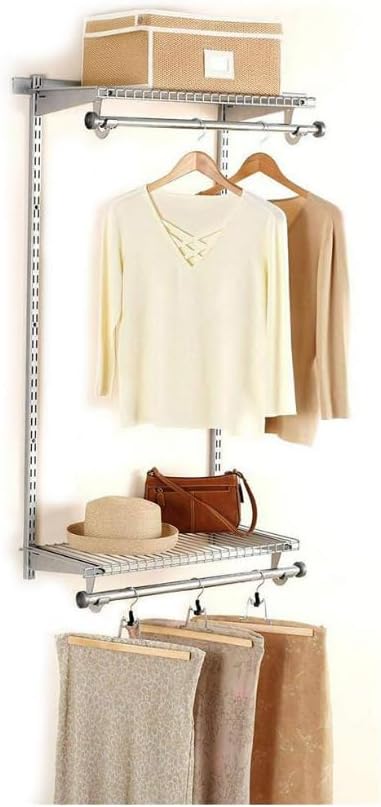 Rubbermaid Configurations Closet Shelves & Hanging Kit (2) 26" Shelves Titanium Custom Pantry Organizer and Storage/Clothes Rack for Home/Laundry/Bathroom/Mudroom/Pantry/Linen Closet