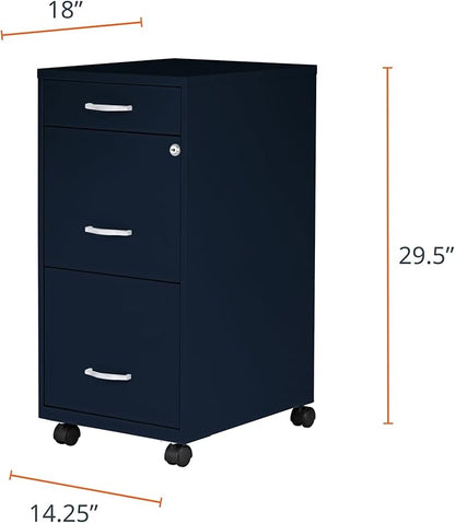 LYS SOHO Box/File/File Mobile Navy File Cabinet, 3 Drawer