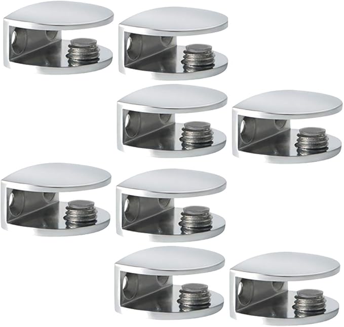 SAYAYO Glass Shelf Brackets Adjustable, Heavy Duty Clamp Holder for 8-10 mm Wood/Glass Shelves, Wall Mount Railing Polished Chrome, 8Pcs