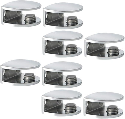 SAYAYO Glass Shelf Brackets Adjustable, Heavy Duty Clamp Holder for 8-10 mm Wood/Glass Shelves, Wall Mount Railing Polished Chrome, 8Pcs