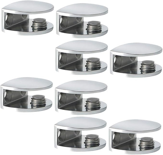 SAYAYO Glass Shelf Brackets Adjustable, Heavy Duty Clamp Holder for 8-10 mm Wood/Glass Shelves, Wall Mount Railing Polished Chrome, 8Pcs