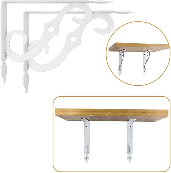 Acrux7 4 Pack Shelf Brackets 7.5X5.5 inch Thicken Iron Corner Brace Shelf Support Heavy Duty Wall Shelf Brackets White Decorative L Shelf Support for Home Office School