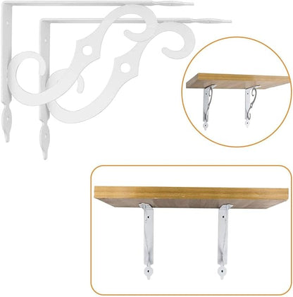 Acrux7 4 Pack Shelf Brackets 7.5X5.5 inch Thicken Iron Corner Brace Shelf Support Heavy Duty Wall Shelf Brackets White Decorative L Shelf Support for Home Office School