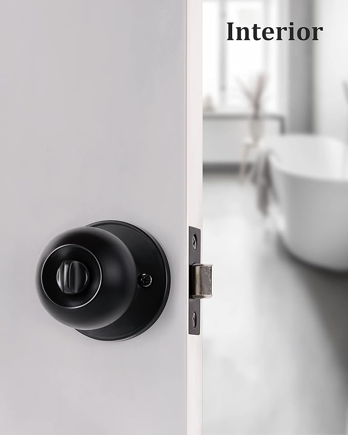 Lanwandeng (3Pack) Matte Black Privacy Door Knobs with Lock for Bedroom/Bathroom, Keyless Interior Door Locksets