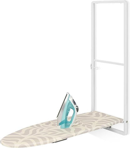 KINGBOARD Over Door Ironing Board, Hanging Ironing Board with Iron Holder, 36" X 12" Compact Fold Down Iron Board for Small Spaces, Removable Heat Resistant Cover, White