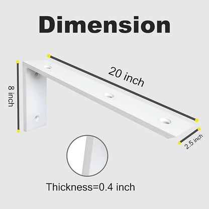 Countertop Support Bracket 3 Pack White 3/8" Thick Heavy Duty Hidden Shelf Bracket 20" x 8" x 2 1/2" Metal Corbels for Quartz/Granite/Wood/Concret/ Laminate Countertops