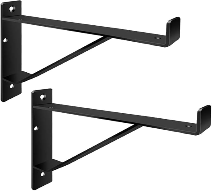 Heavy Duty Shelf Brackets 16 inch, Industrial Wall Brackets with Lip Metal Storage Brackets Outdoor/Indoor Include Screws 2 Pack Black