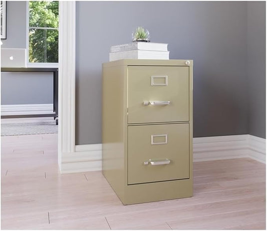 Pemberly Row 2 Drawers 28.38" Vertical Beige Metal Filing Cabinet Lockable Pre-Assembled Stationary Letter Size for Home, Office