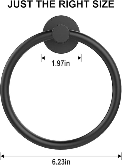 SetSail Towel Holder for Bathroom Wall Matte Black Towel Ring Stainless Steel Hand Towel Holder 4 Packs Towel Hanger for Bath, Kitchen