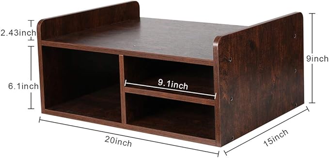 PAG Desktop Printer Stand with Storage, Paper Storage Holder Rack for Desk, Wooden Printer Organization for Home/Office, Retro Brown