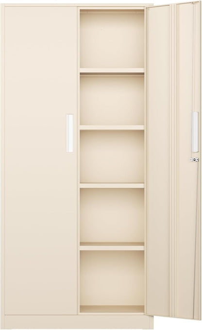 Bonusall 72" Metal Garage Storage Cabinet, 2 Locking Doors & 4 Adjustable Shelves Tall Storage, Heavy Duty Steel Tool Cabinet for Home, Office, Warehouse, School -Warm Gray