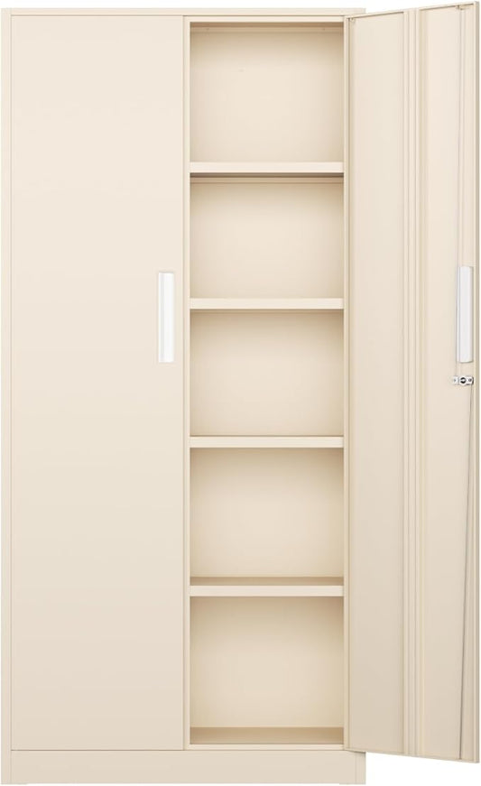 Bonusall 72" Metal Garage Storage Cabinet, 2 Locking Doors & 4 Adjustable Shelves Tall Storage, Heavy Duty Steel Tool Cabinet for Home, Office, Warehouse, School -Warm Gray