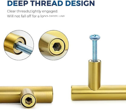 JOY DECOR 45 Pack Cabinet Handles, Gold Cabinet Pulls, 7-1/2 in Hole Center Kitchen Cabinet Handles, Stainless Steel T Bar Handles for Dresser Drawers