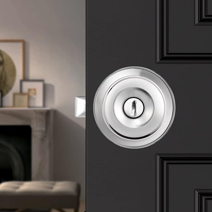 Probrico Polished Chrome Bedroom/Bathroom Privacy Door Knob, Colonial Style Flat Ball Interior Hardware, Keyless Universal Handing Door Lockset, 1 Pack