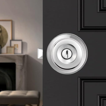 Probrico Polished Chrome Bedroom/Bathroom Privacy Door Knob, Colonial Style Flat Ball Interior Hardware, Keyless Universal Handing Door Lockset, 1 Pack
