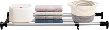 BAOYOUNI Expandable Shelf Closet Tension Rod Adjustable Shelving Unit Storage Rack Organizer Hanger Space Saving Divider for Wardrobe, Cupboard, Kitchen, Bathroom Use, Black