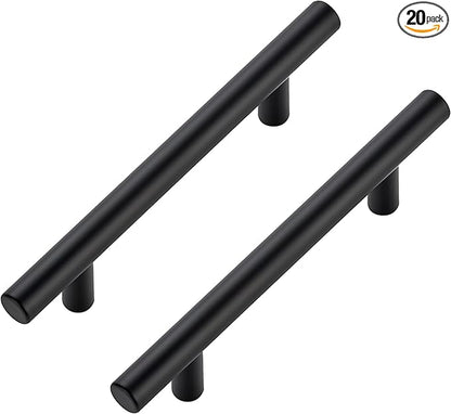 JOY DECOR 20 Pack Cabinet Handles, Black Cabinet Pulls, 3-3/4 in Hole Center Kitchen Hardware, Stainless Steel T Bar Handles for Dresser Drawers