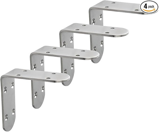 Alise 4Pcs Shelf Brackets,Stainless Steel Floating Shelf Brackets Corner Brackets,L Brackets for Shelves,90 Degree Angle Bracket, Heavy Duty Shelf Brackets for Wood Furniture (Brushed, 3.35X3.35 in)