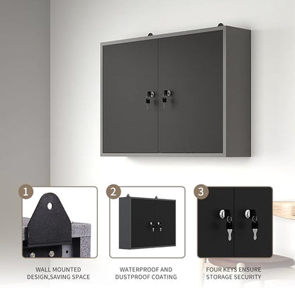 JZD Steel Garage Wall Mounted Tool Cabinet, for Basement Workshop, Black & Grey
