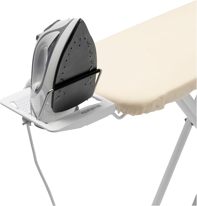 Brabantia Size A Compact Small Ironing Board (43x12 in) 7 Height Options, Adjustable Steam Iron Rest Holder (Morning Breeze) Non-Slip Feet, Anti-Collapse Child Locks