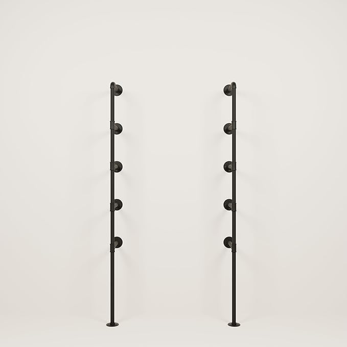 pamo Industrial Shelf Brackets Wall Mounted – Heavy Duty Floating Shelf Support, Black Steel Pipe Shelving, Adjustable DIY Shelf System, Modern Industrial Design (Boards Not Included)