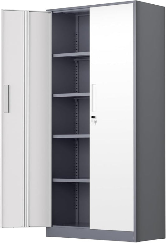 INTERGREAT Metal Storage Cabinet, 72" Locking Steel Cabinets with 2 Door and 4 Adjustable Shelves, Tall Metal Cabinet for Home Office, Garage, Warehouse,(New Grey)