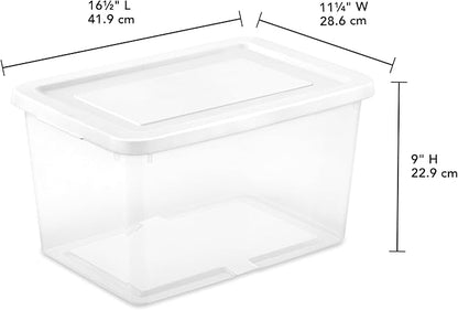 Sterilite 12 Pack Storage Boxes, Clear Plastic Stackable Containers, Lightweight Home Organizers with Snap Lids, 20 Quart, White
