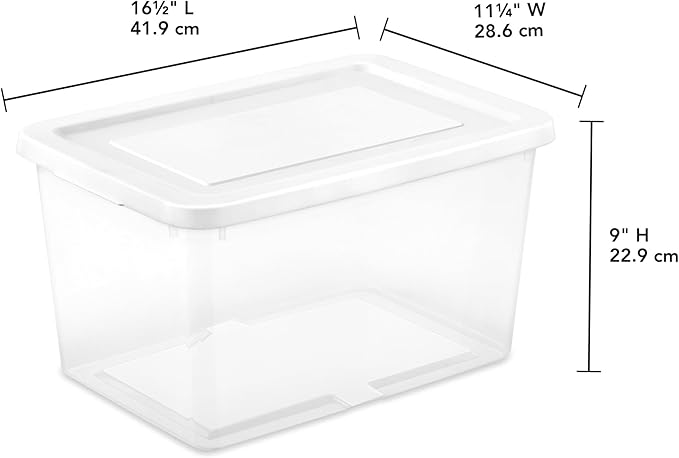Sterilite 18 Pack Storage Boxes, Clear Plastic Stackable Containers, Lightweight Home Organizers with Snap Lids, 20 Quart, White