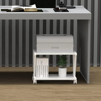 VEDECASA Retro Desktop Printer Stand 2 Double Tiers Wood Printer Shelf Rustic Industrial Farmhouse Wood Storage Book Shelf Organizor for Home Office Stylish Sturdy V Shaped (Dark Grey)